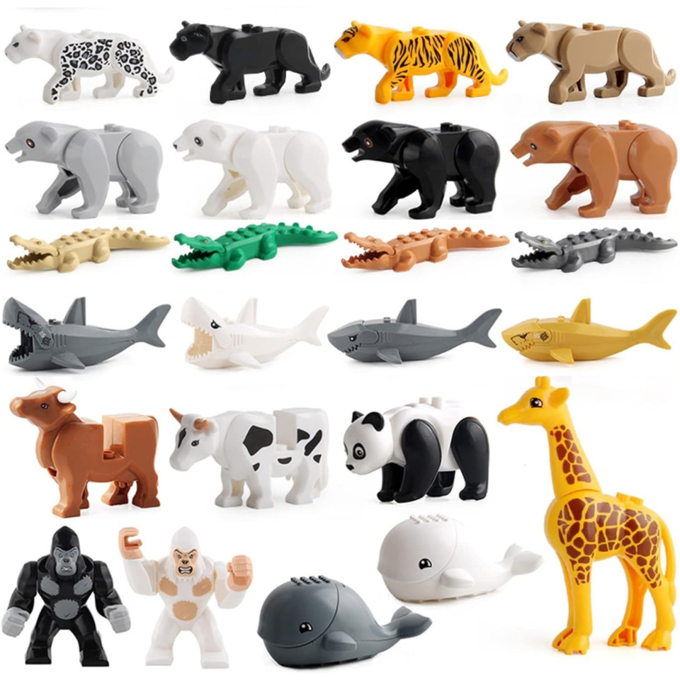 Assorted Zoo & Farm Animal Panther Bear Bull Cow Panda Minifigure Set of 24pcs