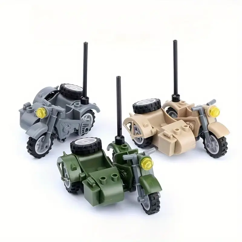 Military Motorbike with Sidecar Building Blocks Set – 3 Colors
