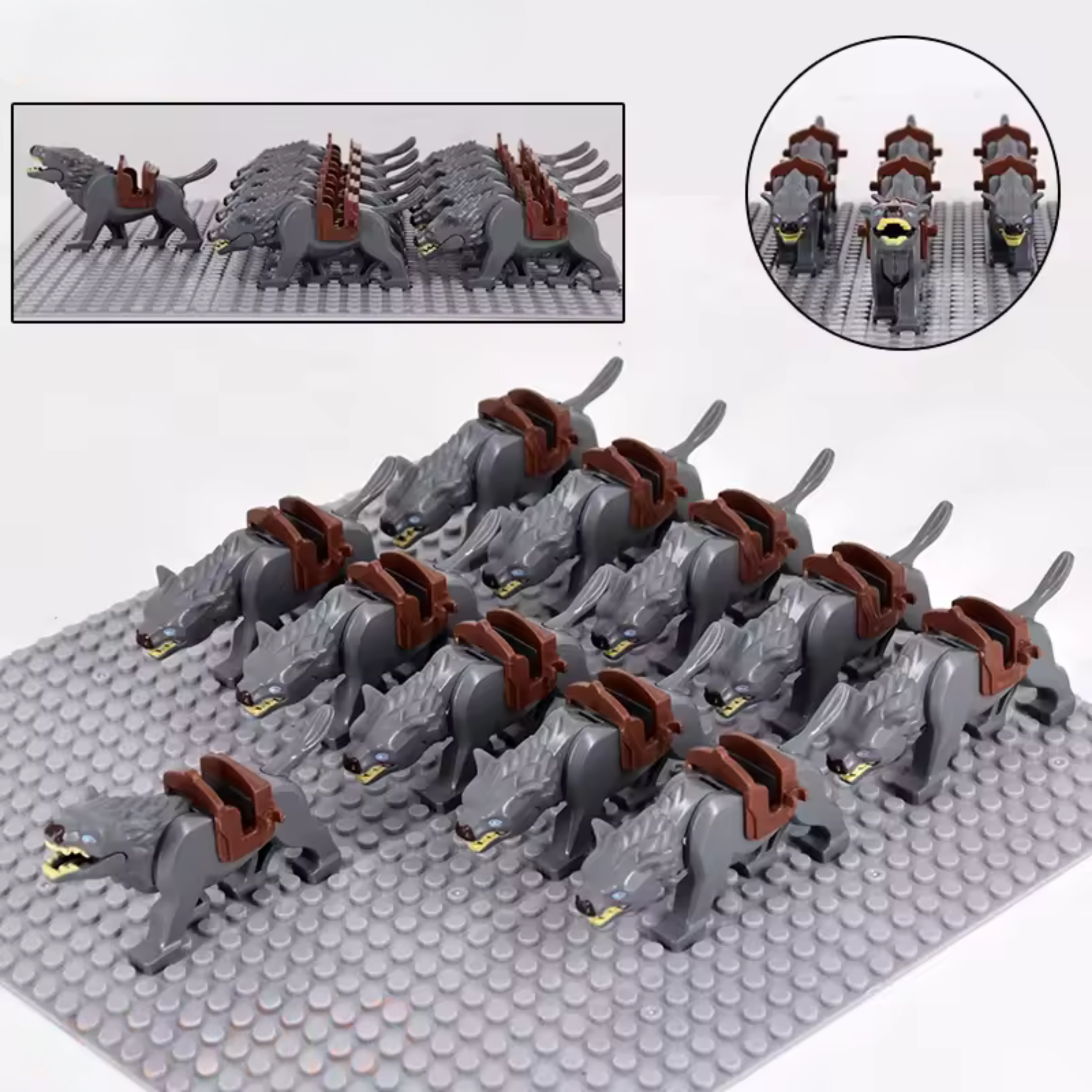 Battle Wolves Mounts for Minifigures Building Blocks Set (Grey)