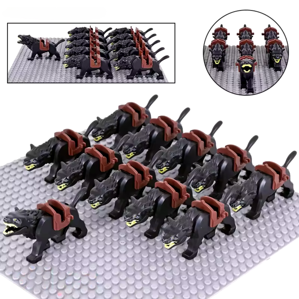 Battle Wolves Mounts for Minifigures Building Blocks Set (Black)