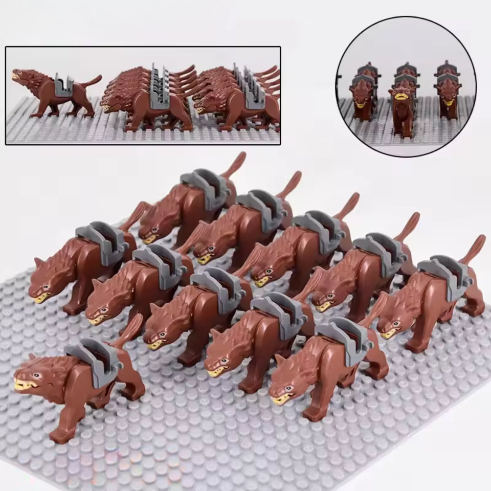 Battle Wolves Mounts for Minifigures Building Blocks Set (Brown)