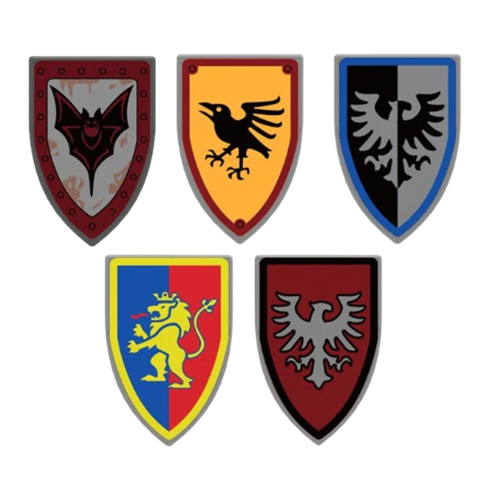 Medieval Faction Shields – Accessories Pack for Minifigures | 5 Heraldic Styles (10pcs per Style)