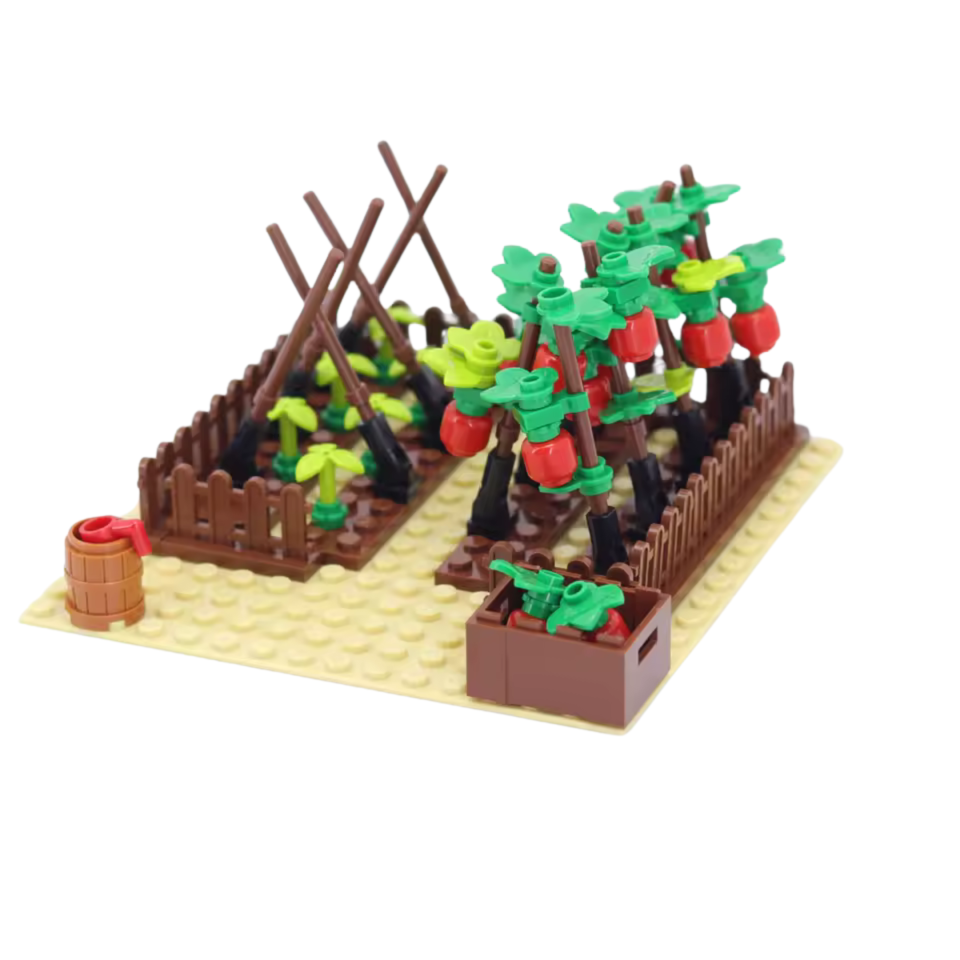 Tomato and Bean Trellis Garden with Barrel and Harvest Crate Building Blocks Set
