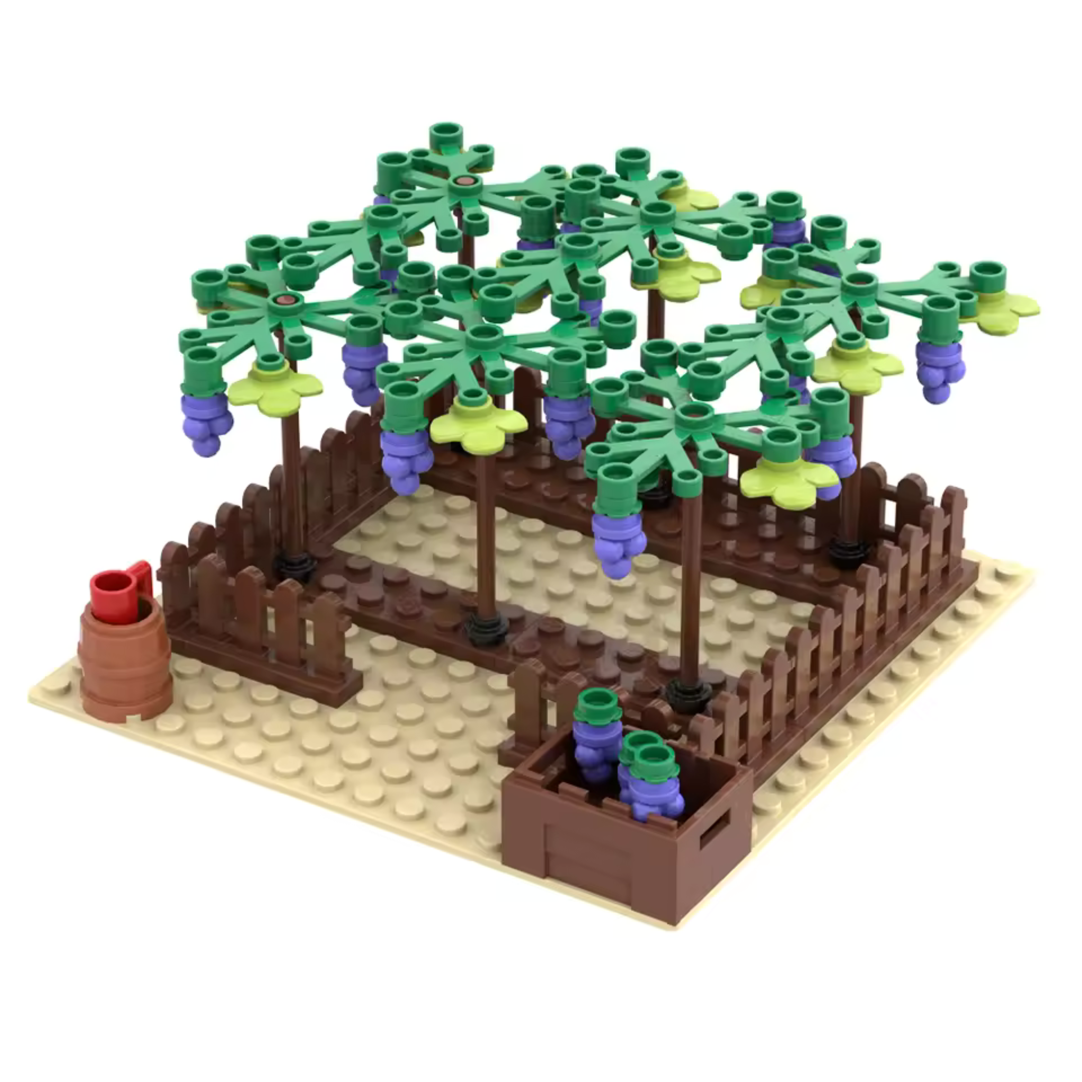 Grape Vineyard with Trellis and Harvest Crate Building Blocks Set