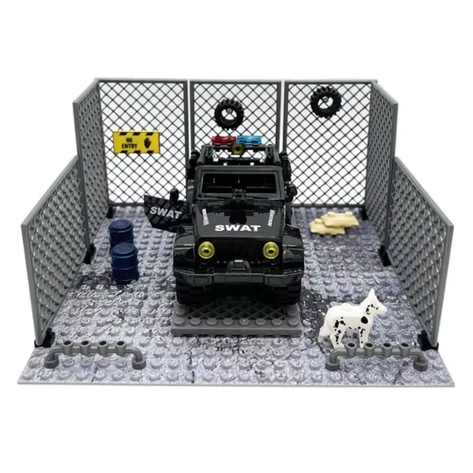 Black SWAT Jeep and Urban Compound Security Building Block Set