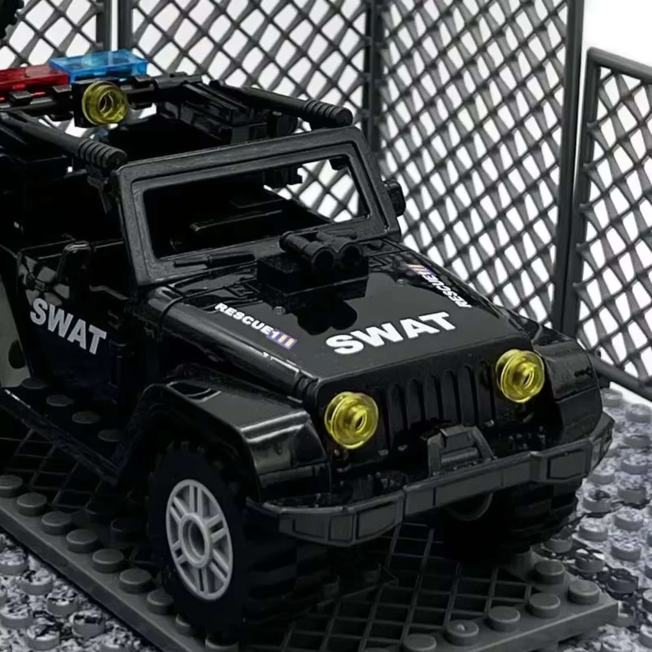 Black SWAT Jeep and Urban Compound Security Building Block Set - Image 3
