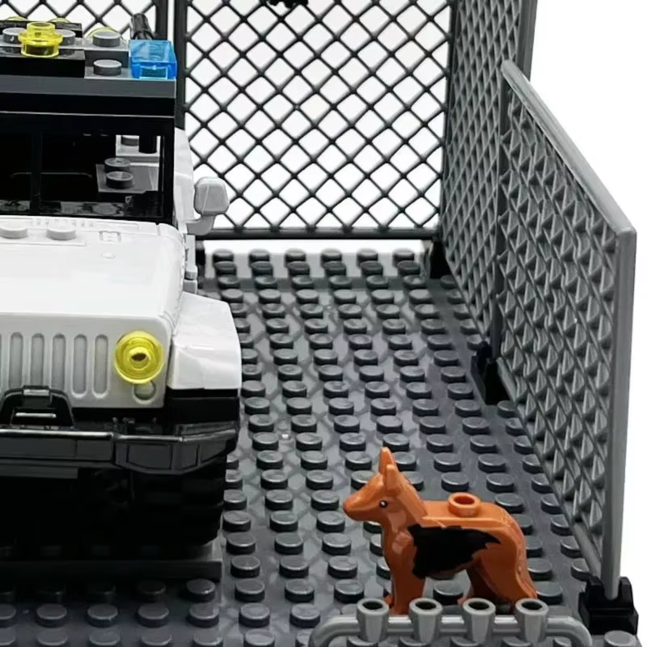 White Military Jeep and K9 Security Compound Building Block Set - Image 2