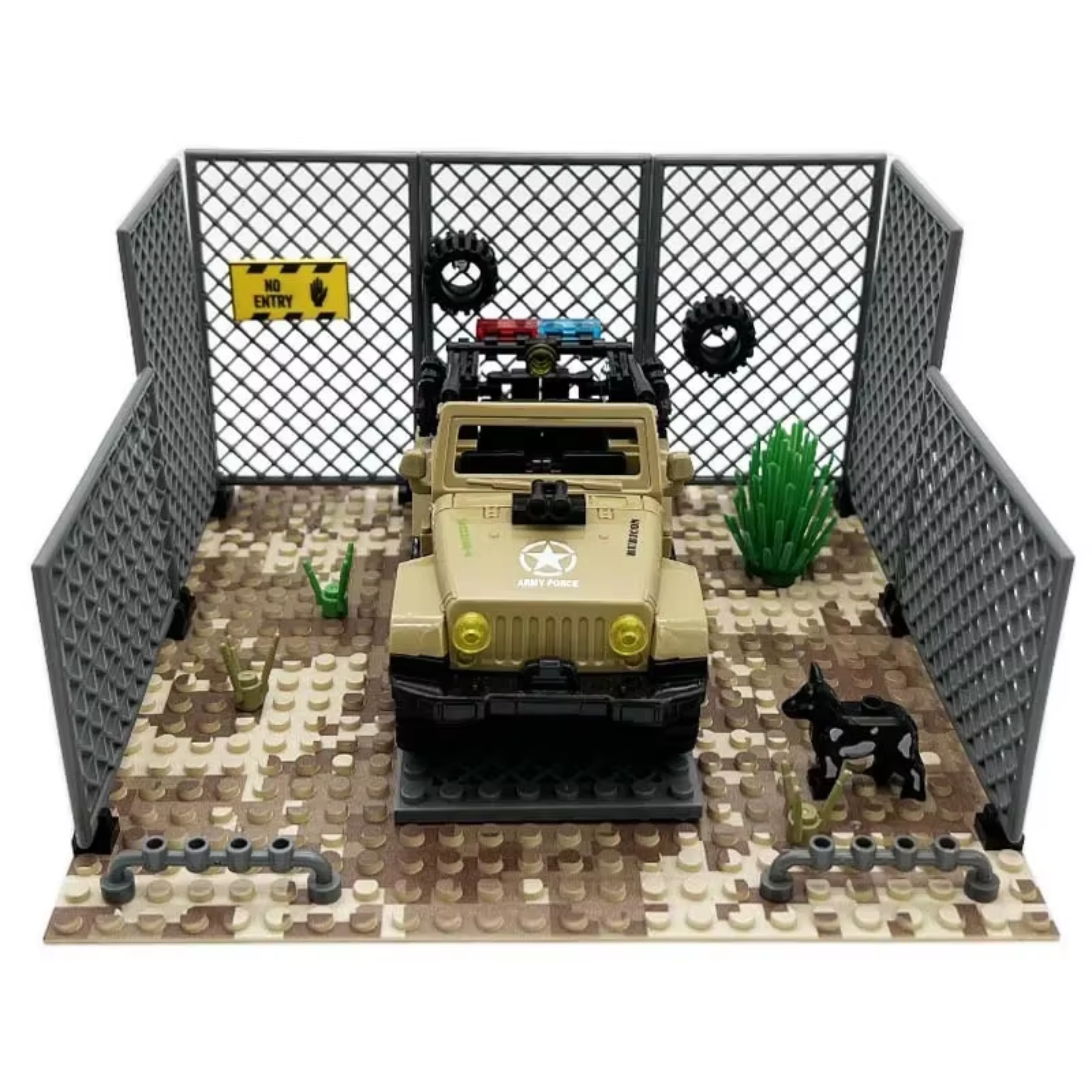 Desert Military Jeep and Base Compound Building Block Set