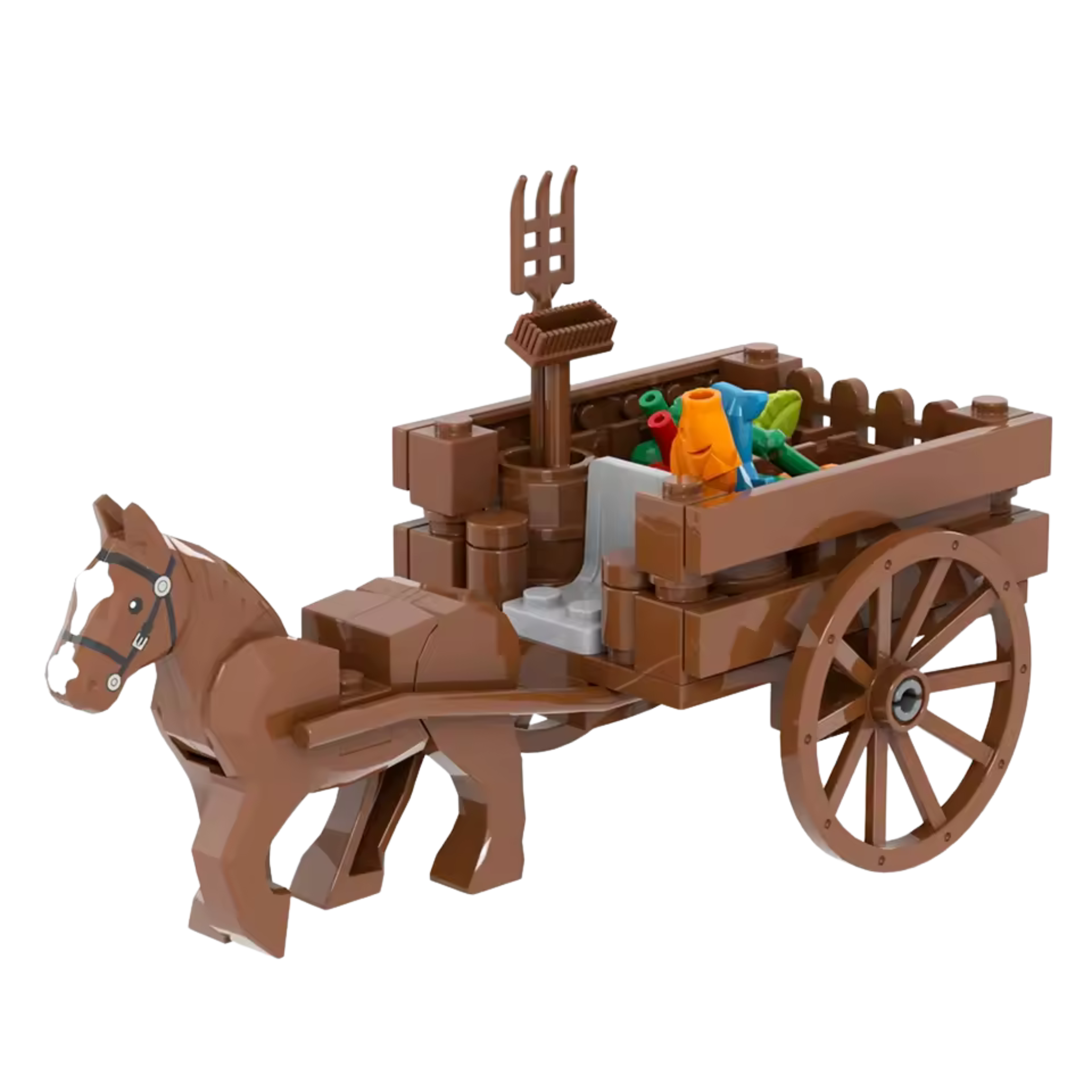 Horse-Drawn Farm Cart with Vegetables Building Blocks Set
