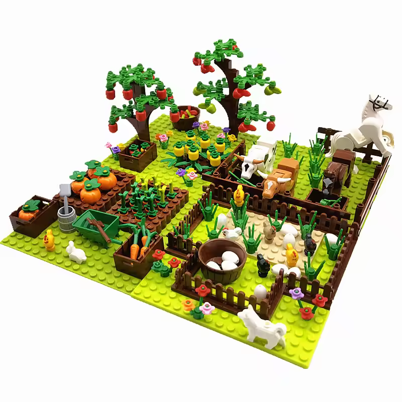 Farm Animals and Vegetable Garden Building Blocks Set