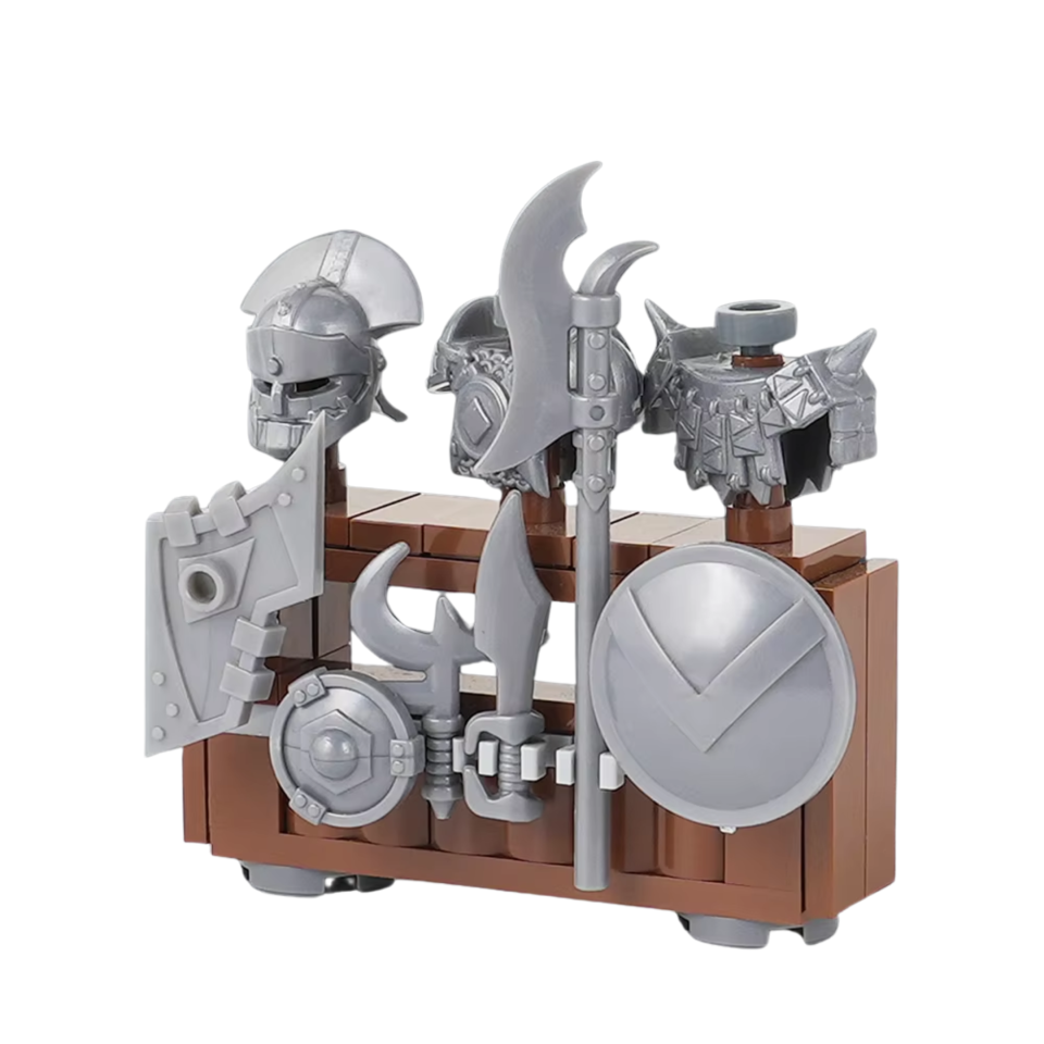 Gladiator Silver Weapons and Armor Display Rack Building Block Set