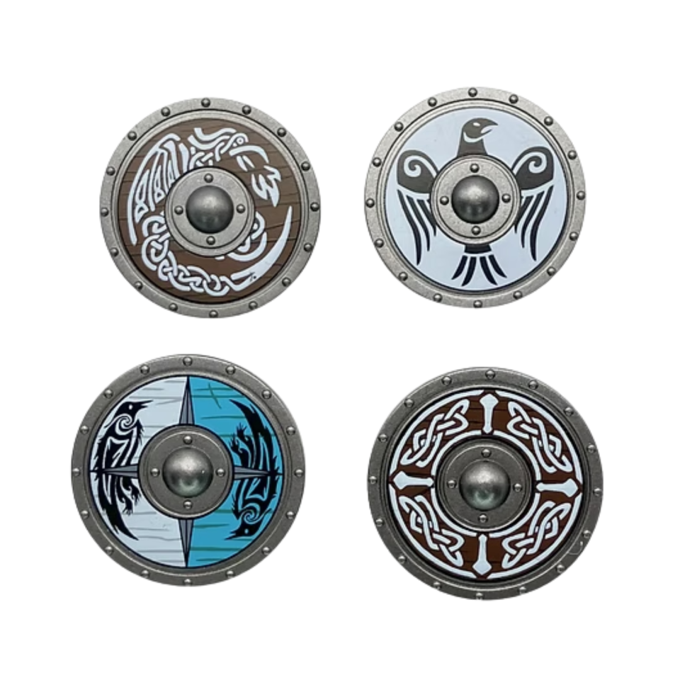 Viking Round Shield Set for Minifigures Dragon Knot, Raven, Viking Compass, Norse Knot