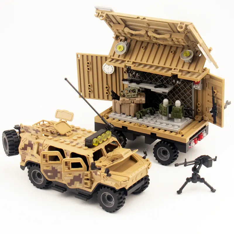 Desert Sand SWAT Truck with Mobile Command Center Building Blocks Set