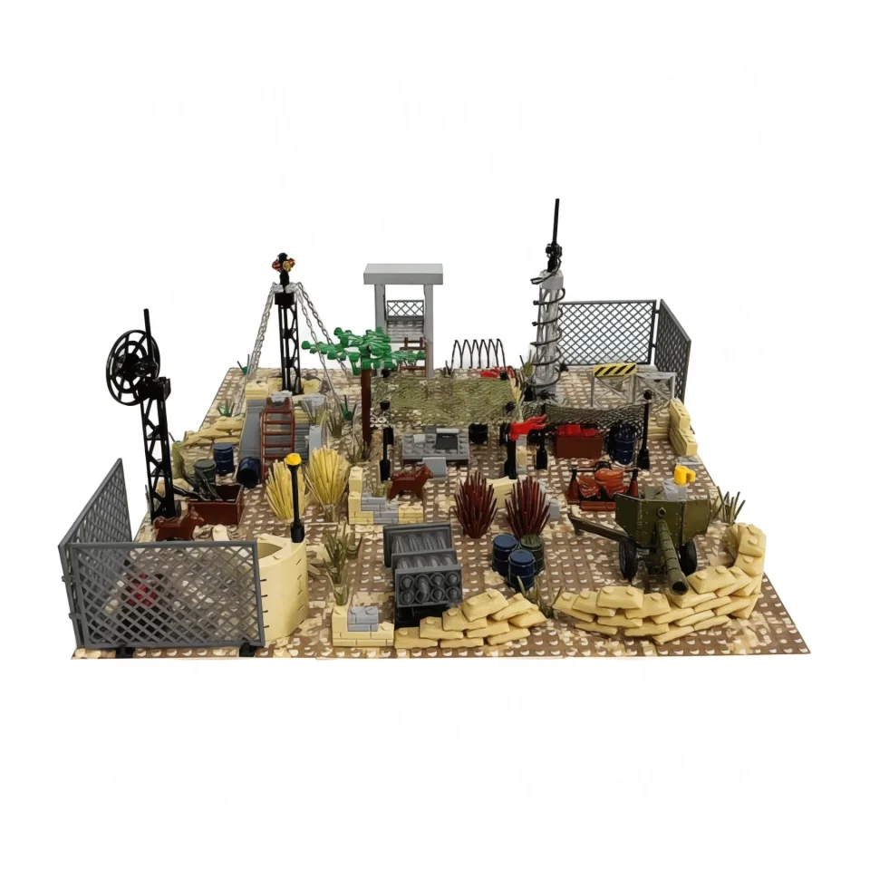 Modular Desert Military Outpost – Building Blocks Set with Radar, Command Post & Barricades