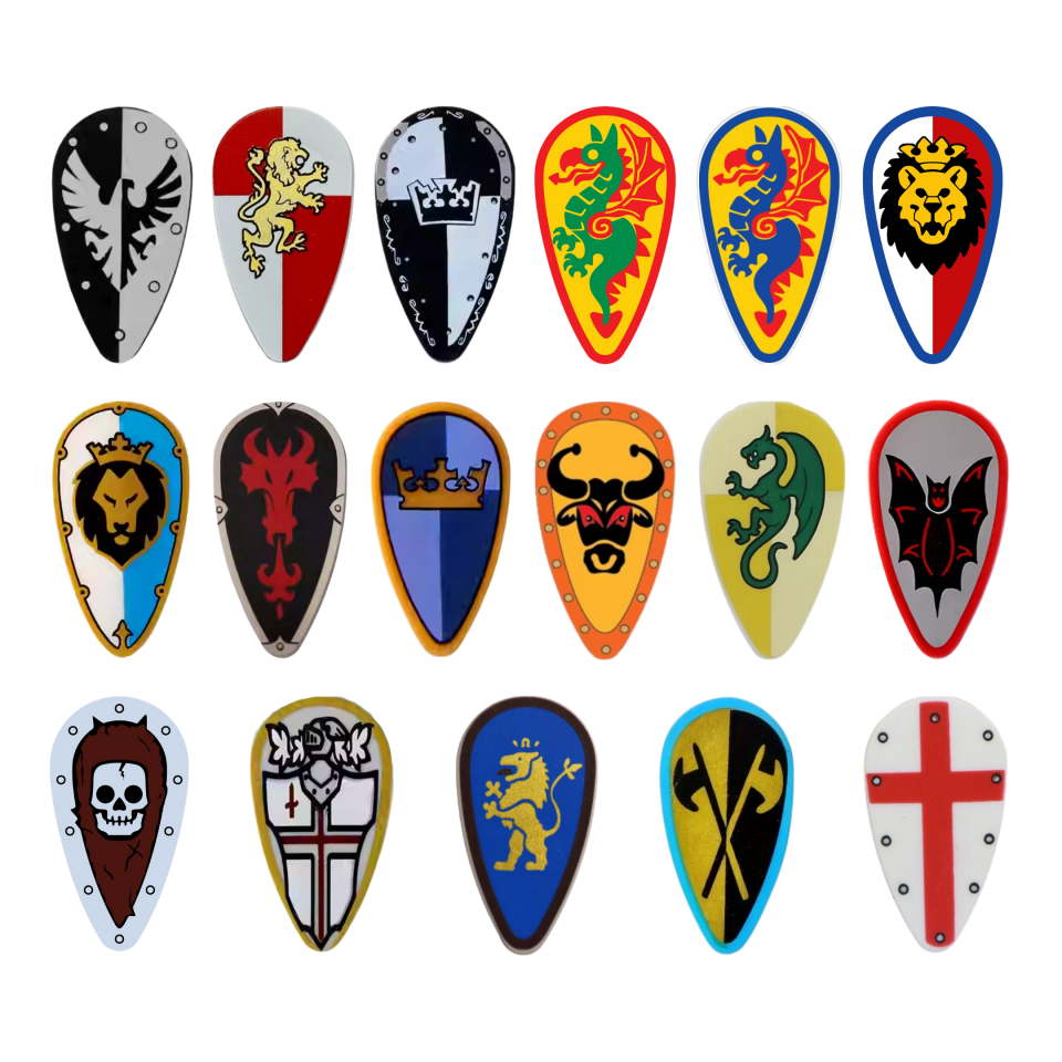 Medieval Heraldic Shields – Accessories Pack for Minifigures | 17 Styles with Unique Faction Designs (10pcs per Style)