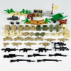 Desert Warfare Weapons & Gear Accessories Pack for Minifigures – Tan & Green Armor, Dogs, Sandbags